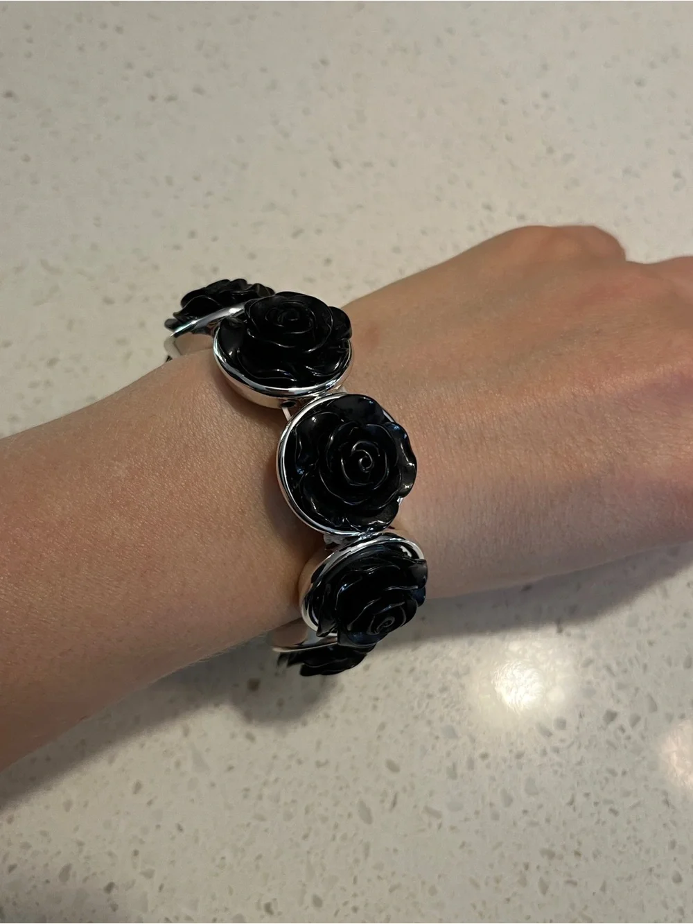 Gothic Dark Aesthetic Black Rose Wide Bangle bracelet